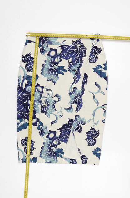 Oasis Women Blue Floral Pencil Knee Length Skirt UK 10