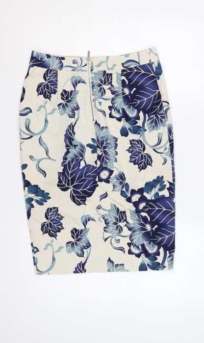 Oasis Women Blue Floral Pencil Knee Length Skirt UK 10