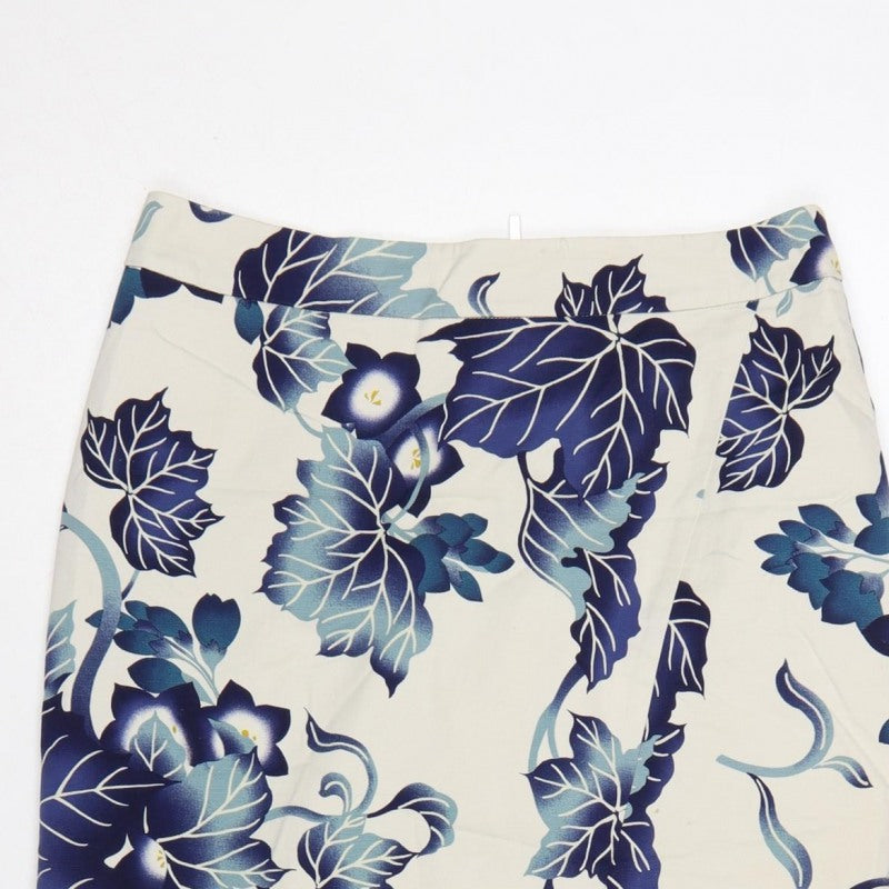 Oasis Women Blue Floral Pencil Knee Length Skirt UK 10