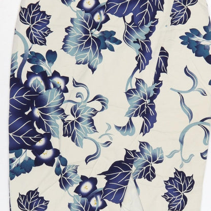 Oasis Women Blue Floral Pencil Knee Length Skirt UK 10