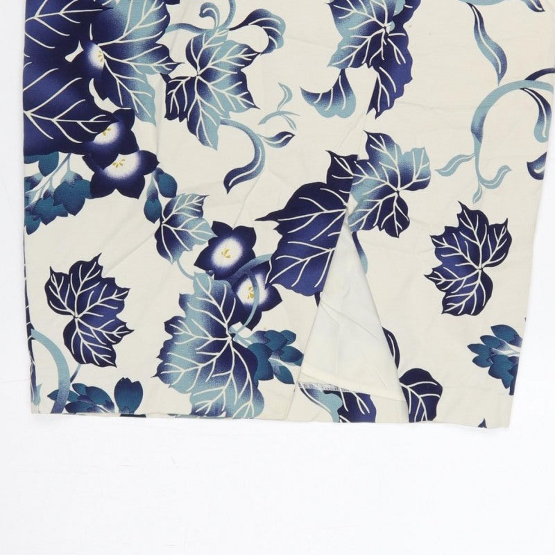 Oasis Women Blue Floral Pencil Knee Length Skirt UK 10