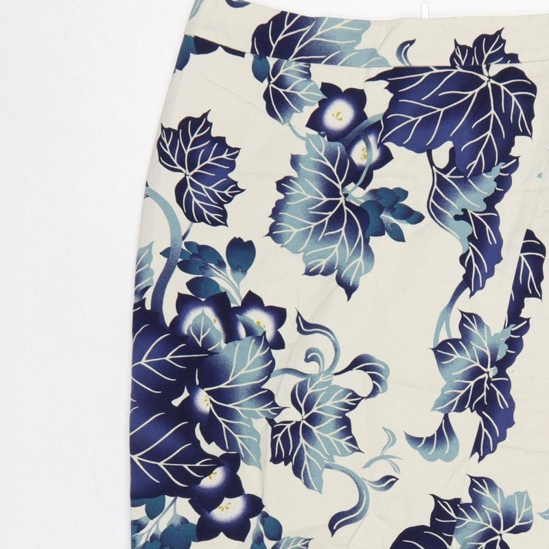 Oasis Women Blue Floral Pencil Knee Length Skirt UK 10