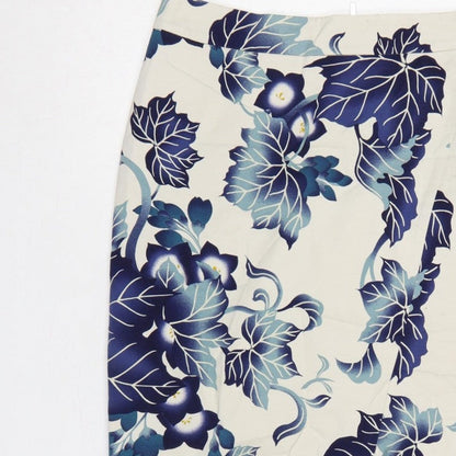 Oasis Women Blue Floral Pencil Knee Length Skirt UK 10