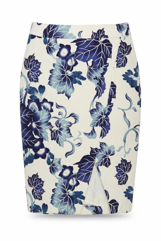 Oasis Women Blue Floral Pencil Knee Length Skirt UK 10