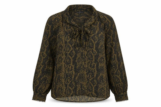 French Connection Women’s Green Snake Print Tie Neck Chiffon Blouse UK 10
