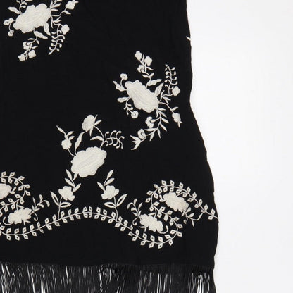 Nasty Gal Women Black UK 8 Floral Embroidered Fringe Slip Dress