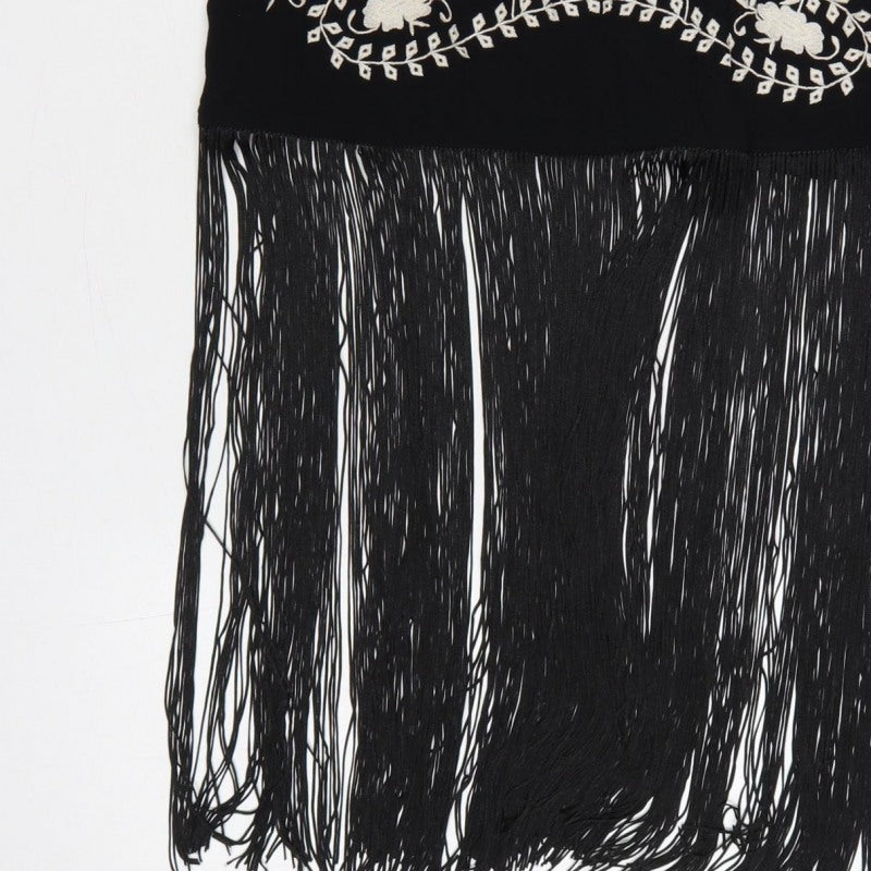 Nasty Gal Women Black UK 8 Floral Embroidered Fringe Slip Dress