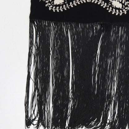 Nasty Gal Women Black UK 8 Floral Embroidered Fringe Slip Dress