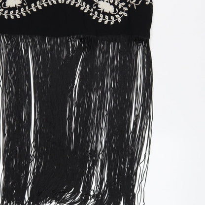 Nasty Gal Women Black UK 8 Floral Embroidered Fringe Slip Dress