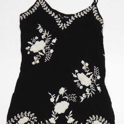 Nasty Gal Women Black UK 8 Floral Embroidered Fringe Slip Dress