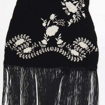 Nasty Gal Women Black UK 8 Floral Embroidered Fringe Slip Dress