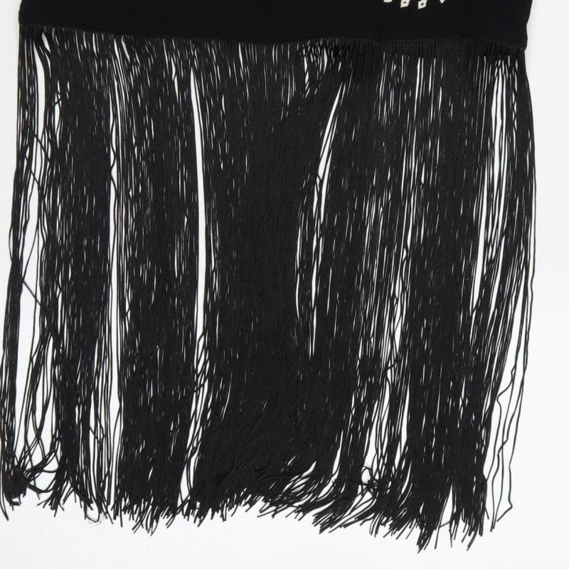 Nasty Gal Women Black UK 8 Floral Embroidered Fringe Slip Dress