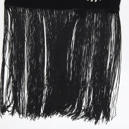 Nasty Gal Women Black UK 8 Floral Embroidered Fringe Slip Dress