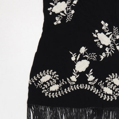 Nasty Gal Women Black UK 8 Floral Embroidered Fringe Slip Dress
