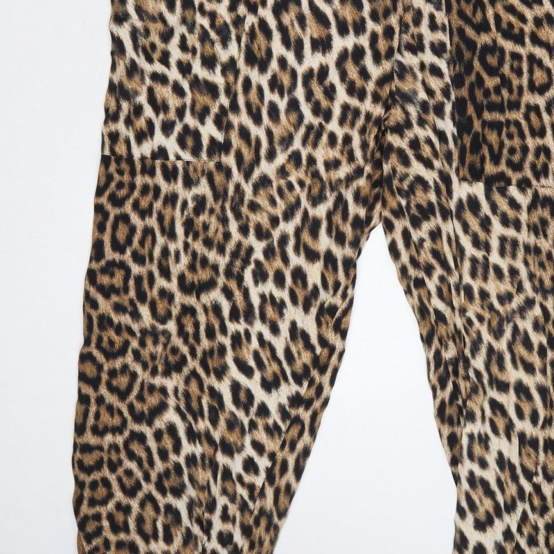 Zara Woman Women's Brown Leopard Print V-Neck Tapered Jumpsuit S