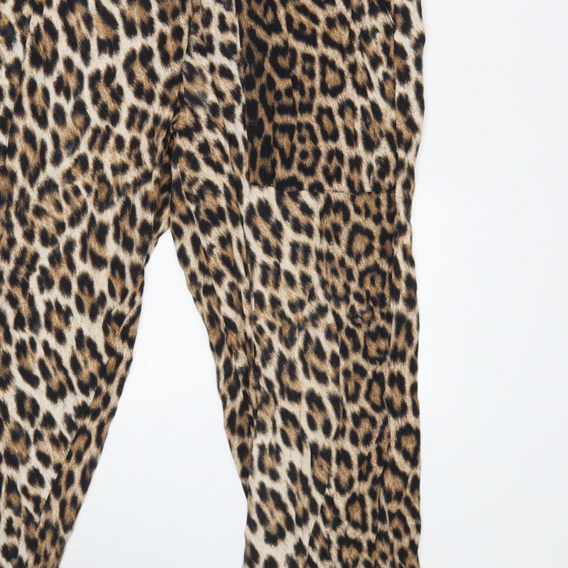Zara Woman Women's Brown Leopard Print V-Neck Tapered Jumpsuit S