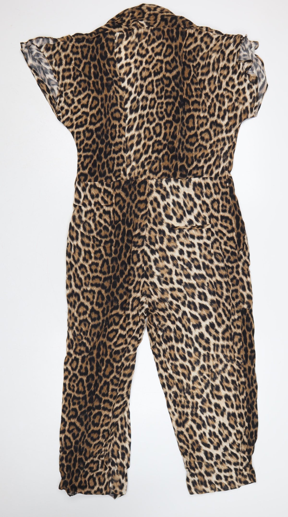 Zara Woman Women's Brown Leopard Print V-Neck Tapered Jumpsuit S