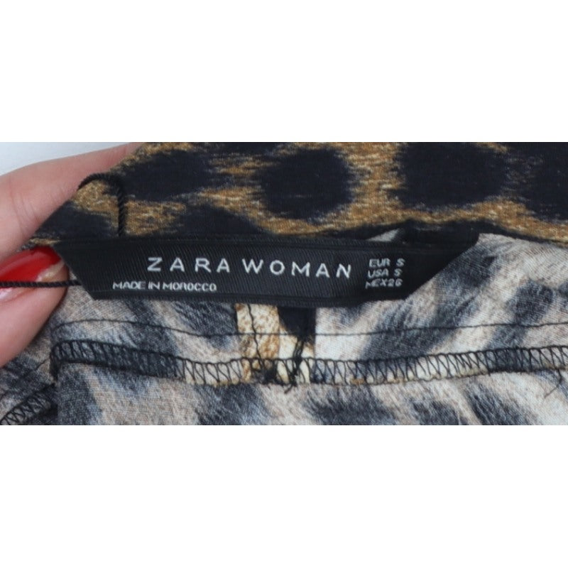 Zara Woman Women's Brown Leopard Print V-Neck Tapered Jumpsuit S