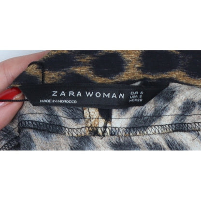 Zara Woman Women's Brown Leopard Print V-Neck Tapered Jumpsuit S