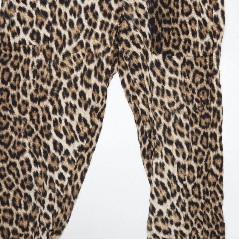 Zara Woman Women's Brown Leopard Print V-Neck Tapered Jumpsuit S
