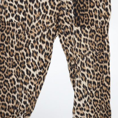 Zara Woman Women's Brown Leopard Print V-Neck Tapered Jumpsuit S