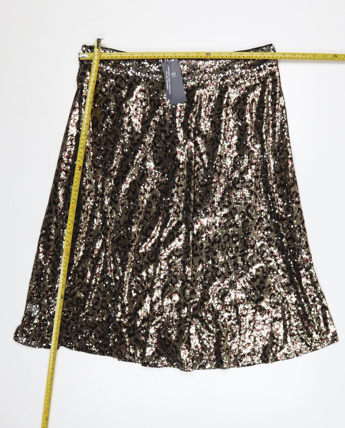 M&S Women Gold Sequin Leopard Print A-Line Midi Skirt Size 18