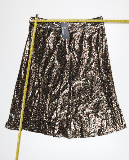M&S Women Gold Sequin Leopard Print A-Line Midi Skirt Size 18