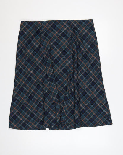 Honor Millburn Women Blue Plaid UK 20 Midi A-Line Ruffle Skirt
