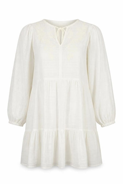 Next Petite Women Ivory UK 12P Floral Embroidered A-Line Mini Dress