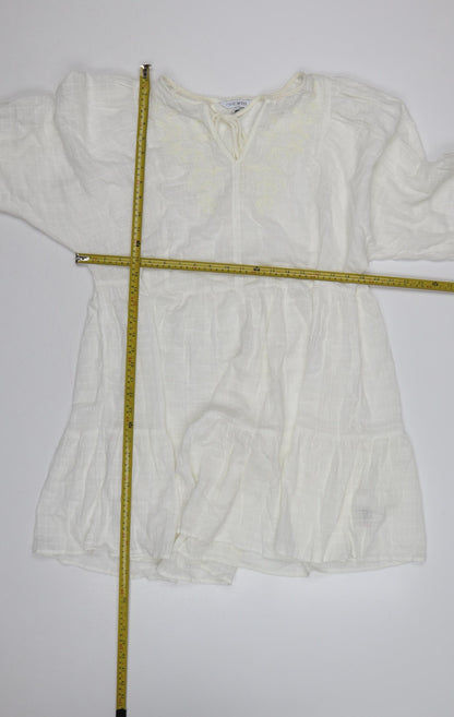 Next Petite Women Ivory UK 12P Floral Embroidered A-Line Mini Dress
