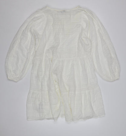 Next Petite Women Ivory UK 12P Floral Embroidered A-Line Mini Dress