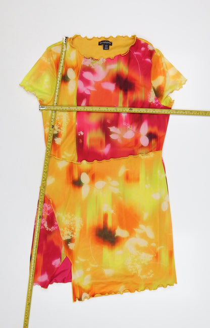 PRETTYLITTLETHING Women Multicoloured UK 16 Bodycon Floral Mesh Dress