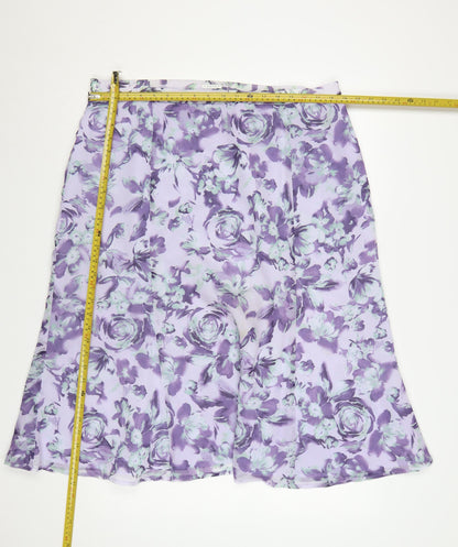 Eastex Women’s Purple Floral A-Line Knee Length Skirt UK 20 Lined