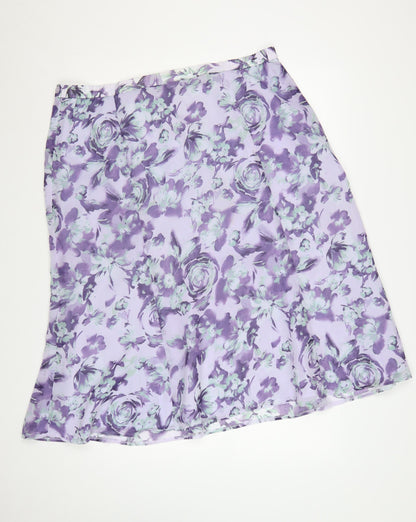 Eastex Women’s Purple Floral A-Line Knee Length Skirt UK 20 Lined
