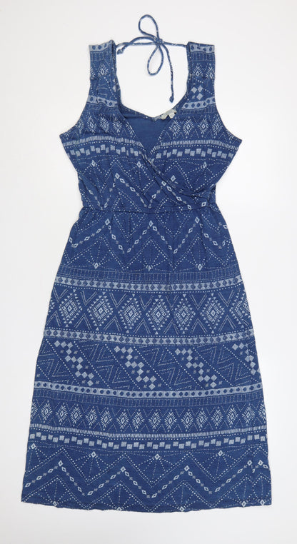 FatFace Women Blue UK 12 Geometric Cotton Fit & Flare Long Dress