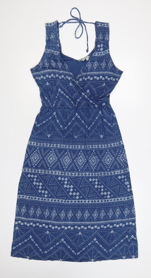 FatFace Women Blue UK 12 Geometric Cotton Fit & Flare Long Dress