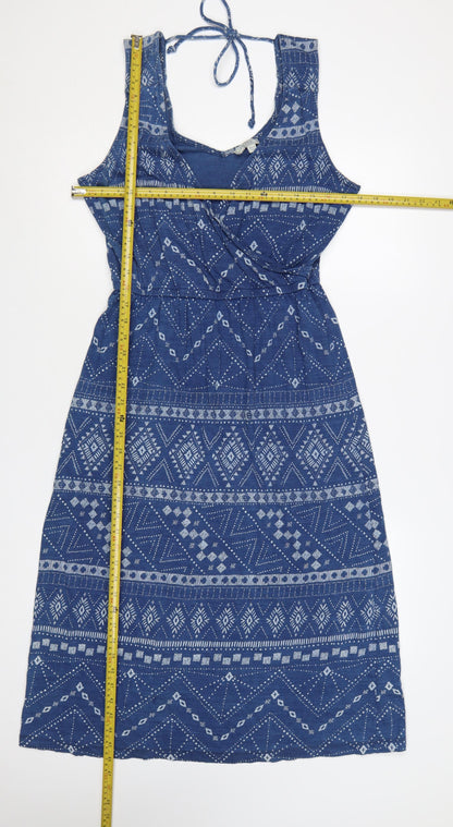 FatFace Women Blue UK 12 Geometric Cotton Fit & Flare Long Dress