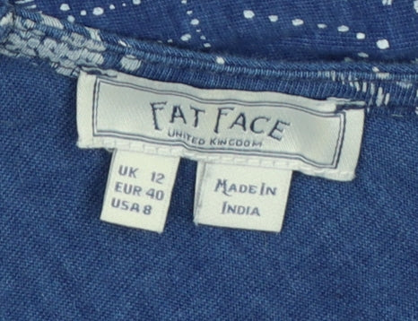 FatFace Women Blue UK 12 Geometric Cotton Fit & Flare Long Dress
