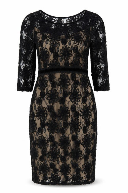 Per Una Women Black Lace Floral Knee Length Pencil Dress UK 12 NWT
