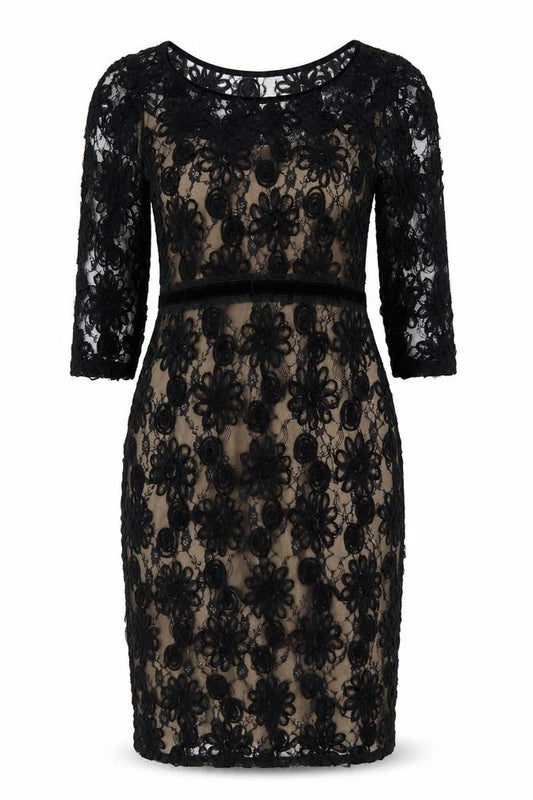 Per Una Women Black Lace Floral Knee Length Pencil Dress UK 12 NWT
