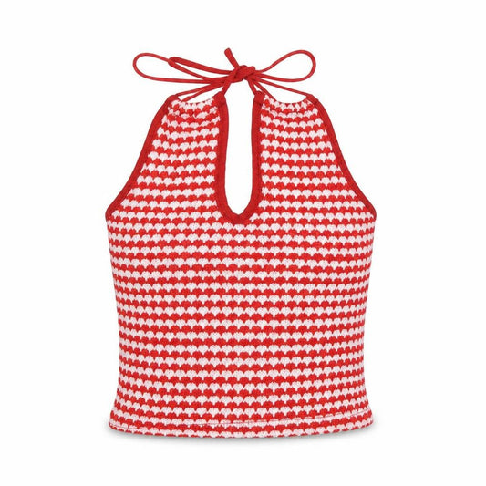 Zara Women Red White Striped Knit Halter Tie Back Camisole Tank Top L