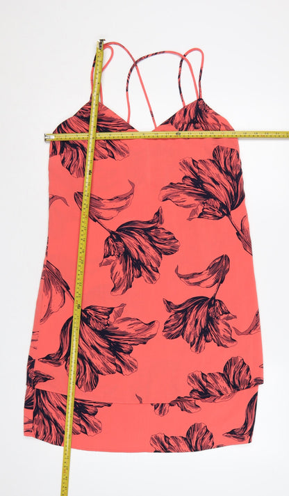 Next Women Orange Floral Strappy Slip Dress UK 8 Knee Length