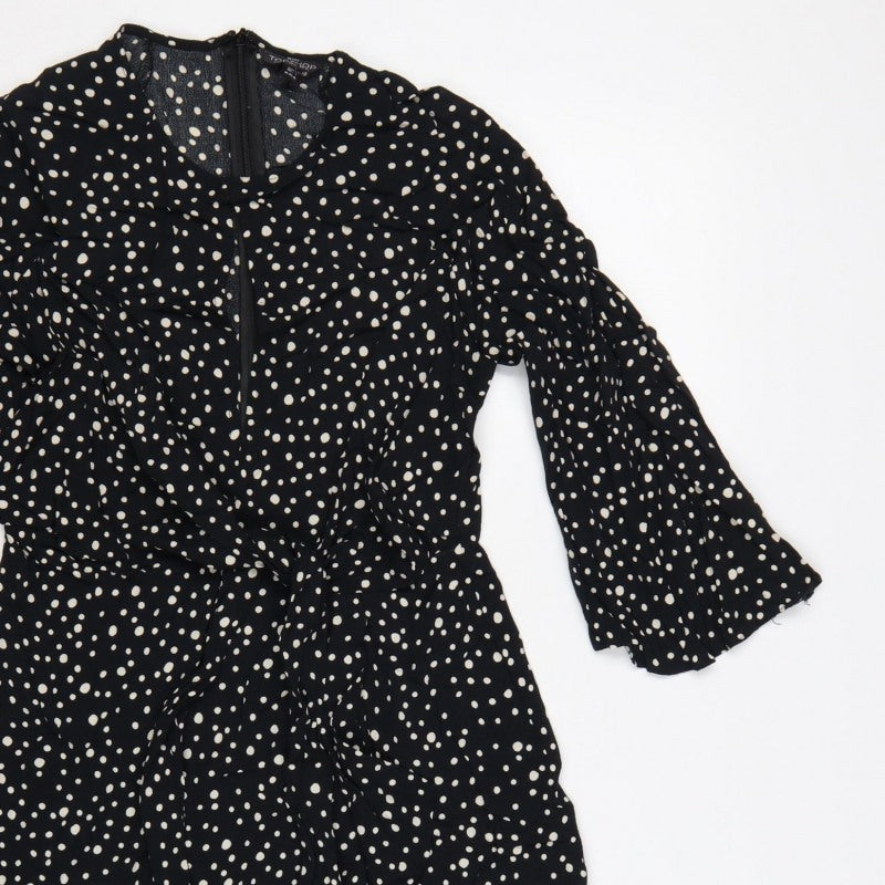 Topshop Women Black Polka Dot UK 10 Petite Fit & Flare Dress