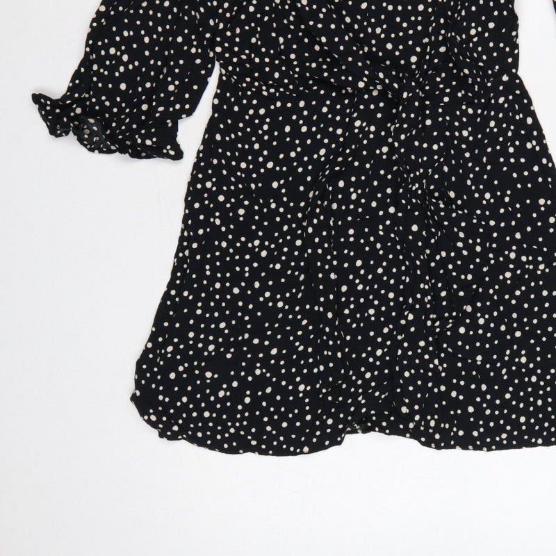 Topshop Women Black Polka Dot UK 10 Petite Fit & Flare Dress