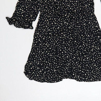 Topshop Women Black Polka Dot UK 10 Petite Fit & Flare Dress