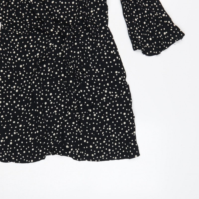 Topshop Women Black Polka Dot UK 10 Petite Fit & Flare Dress