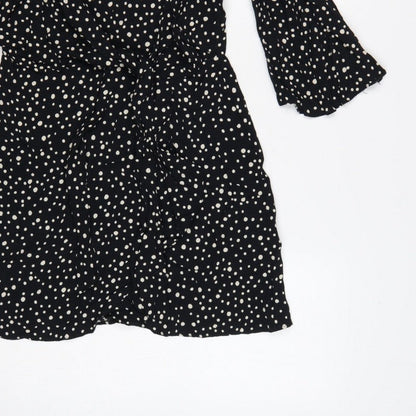 Topshop Women Black Polka Dot UK 10 Petite Fit & Flare Dress