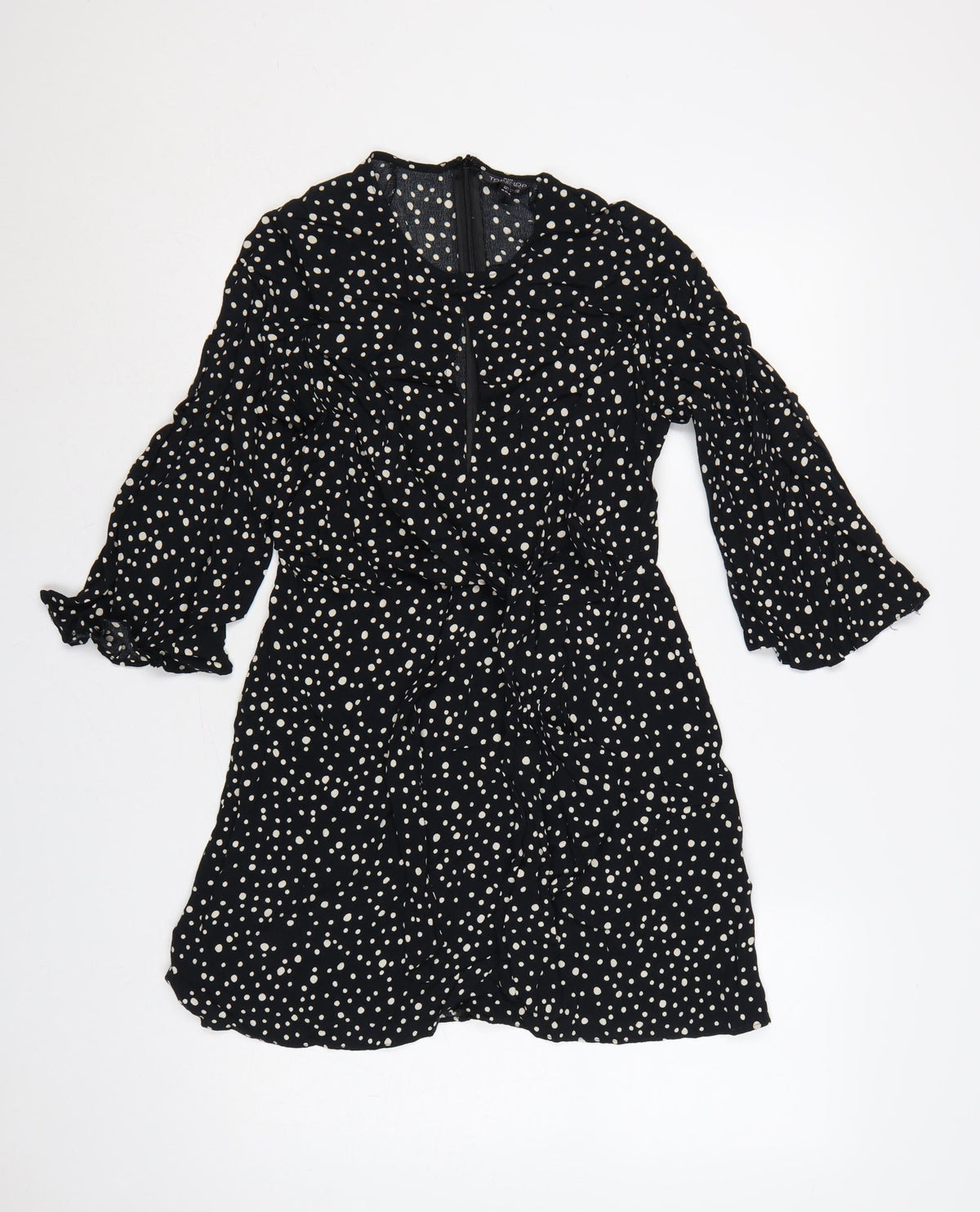 Topshop Women Black Polka Dot UK 10 Petite Fit & Flare Dress