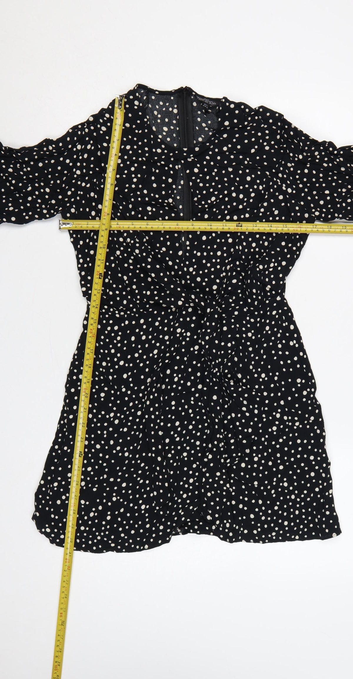 Topshop Women Black Polka Dot UK 10 Petite Fit & Flare Dress