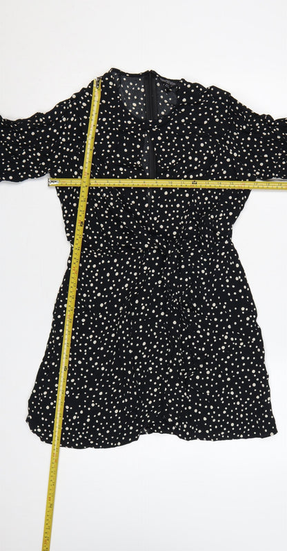 Topshop Women Black Polka Dot UK 10 Petite Fit & Flare Dress